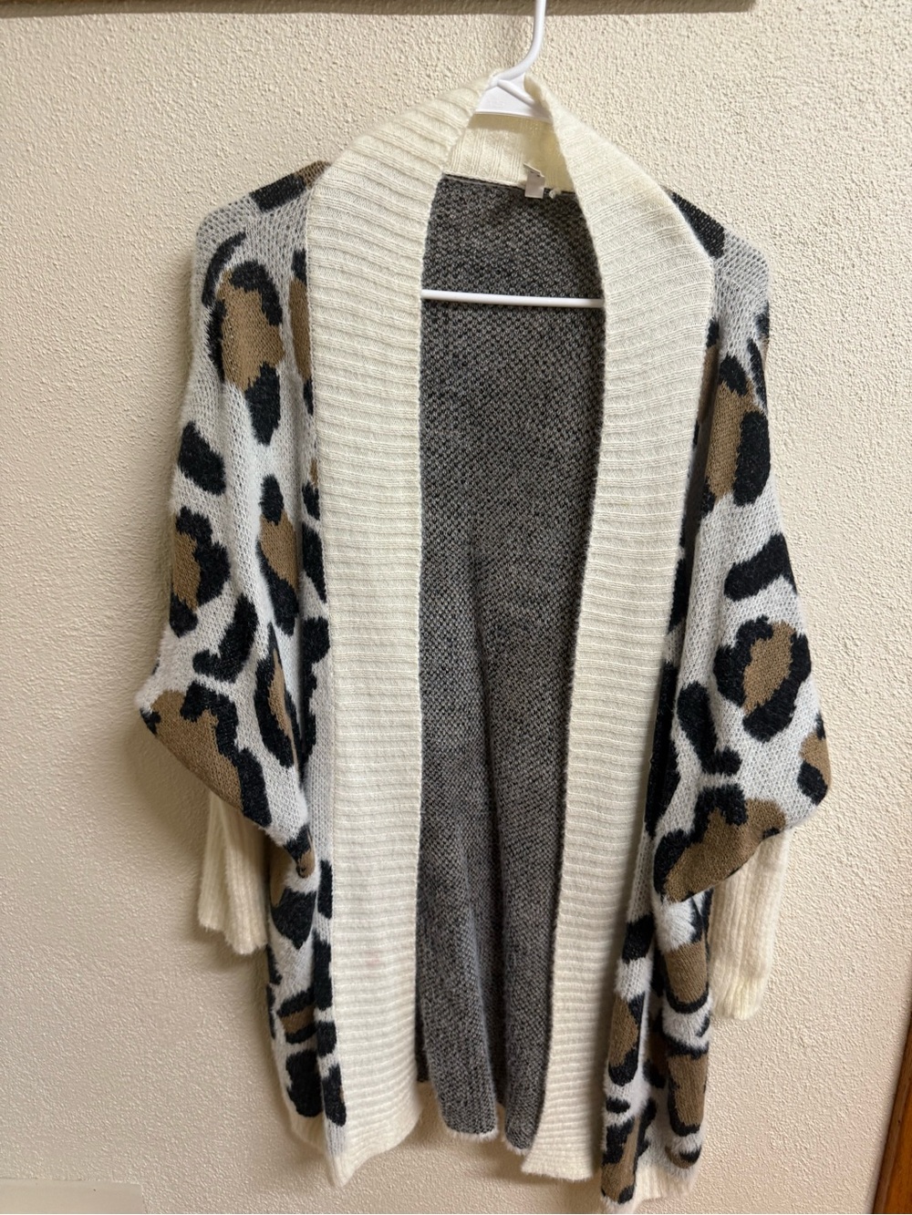 Cream Leopard-Print Open-Front Women's Sweater Cardigan